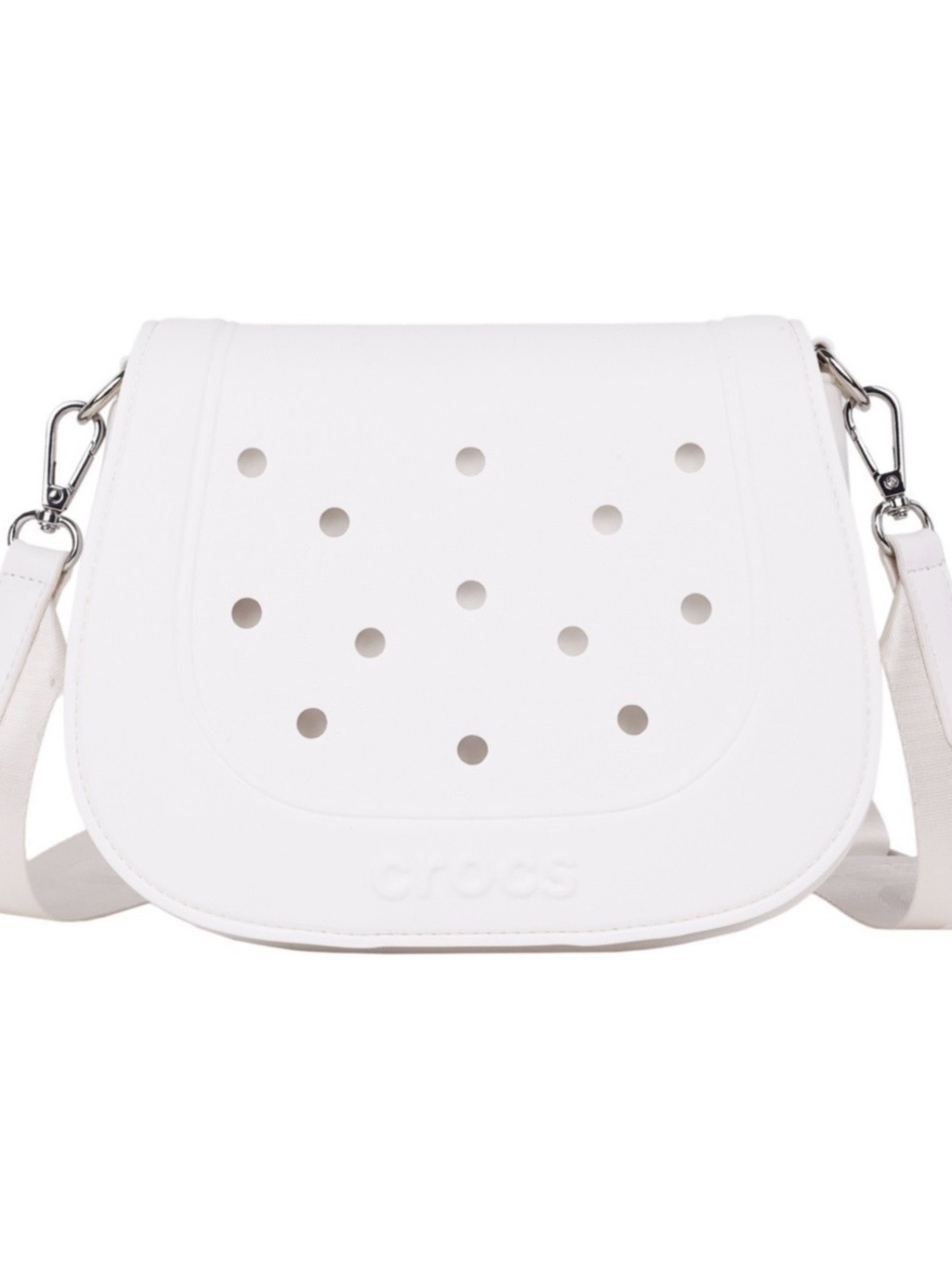 CROCS White Perforated Crossbody Saddle Bag